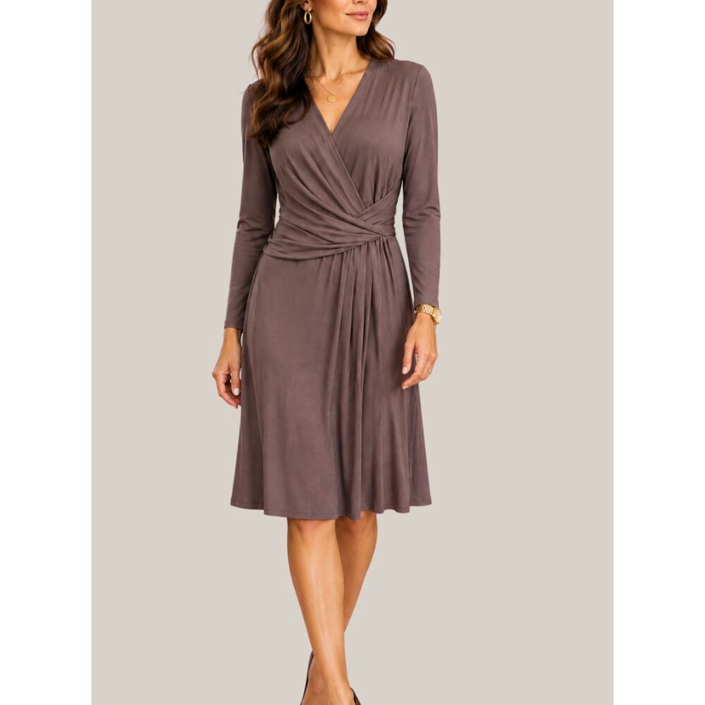 M.M.LaFleur Faux Wrap Midi Dress Brown Long Sleeve Size 6